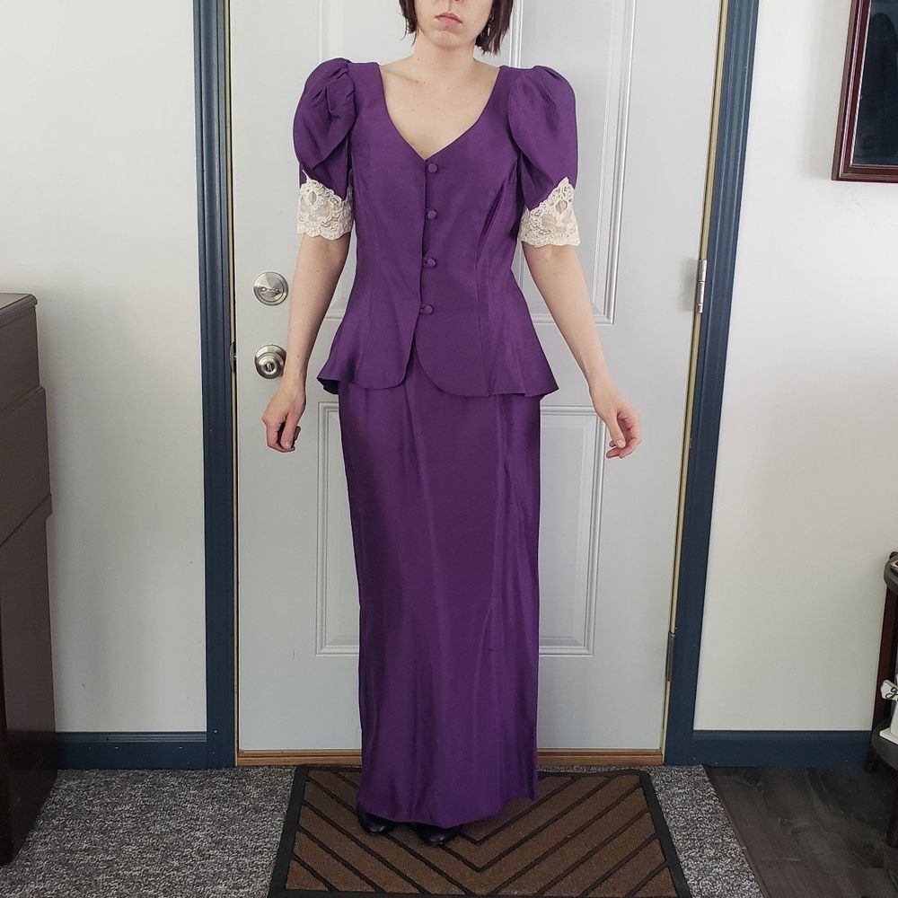 80s‎ Purple Puff Sleeve Skirt Set